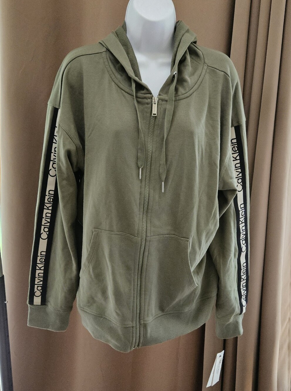 NWT Calvin Klein Performance Women's Fleece Zip Hoodie Olive Green - Picture 2 of 7